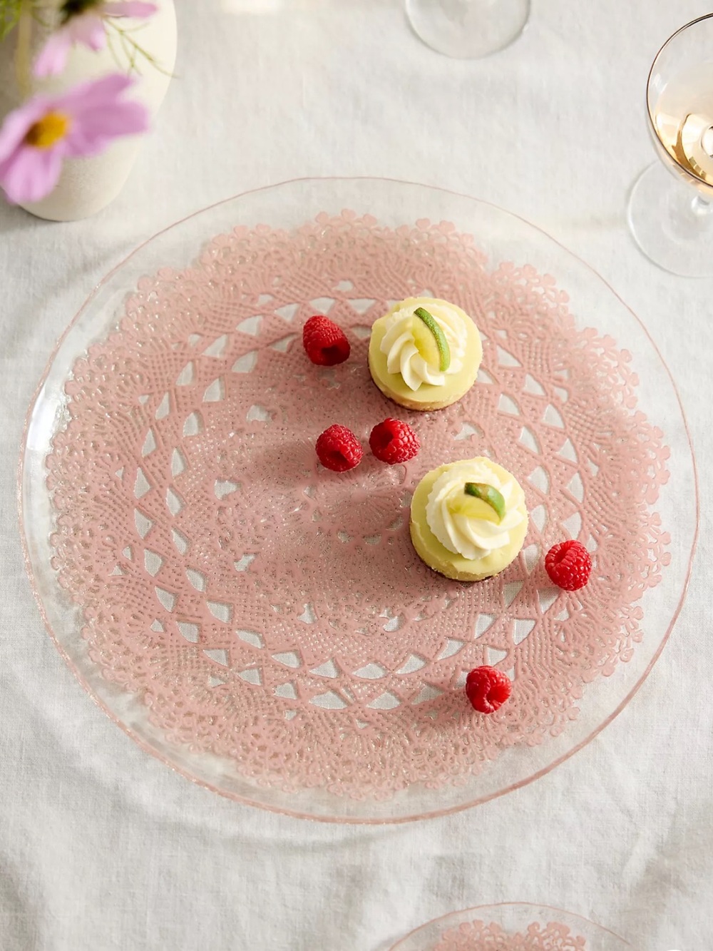Anthropologie Pink Doily Glass Large Serving Platter